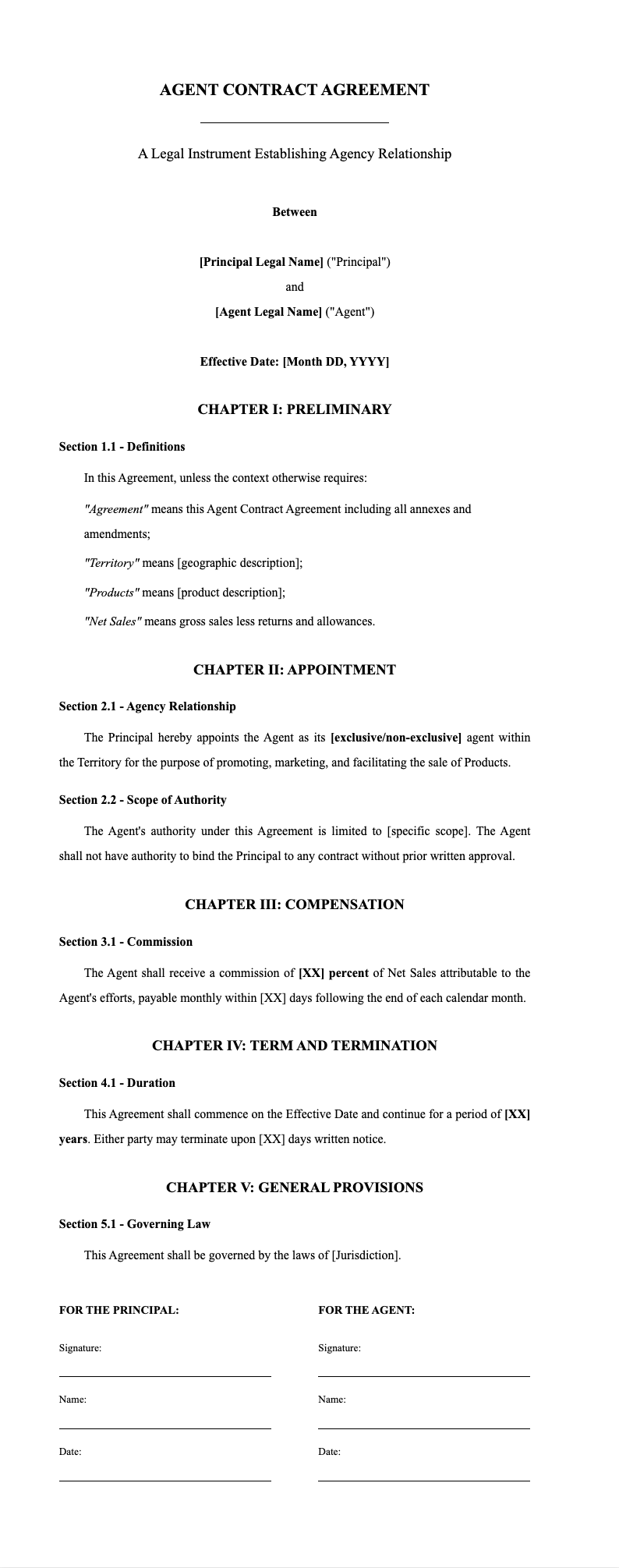 Academic thesis agent contract